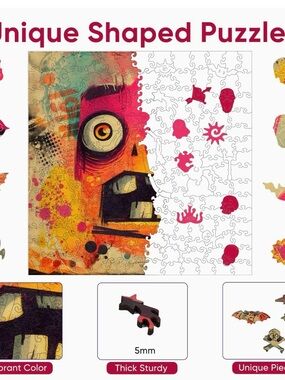 Ruikiyart Wooden Zombie Puzzle - Unique Shaped Pieces - Includes Easel & Bag